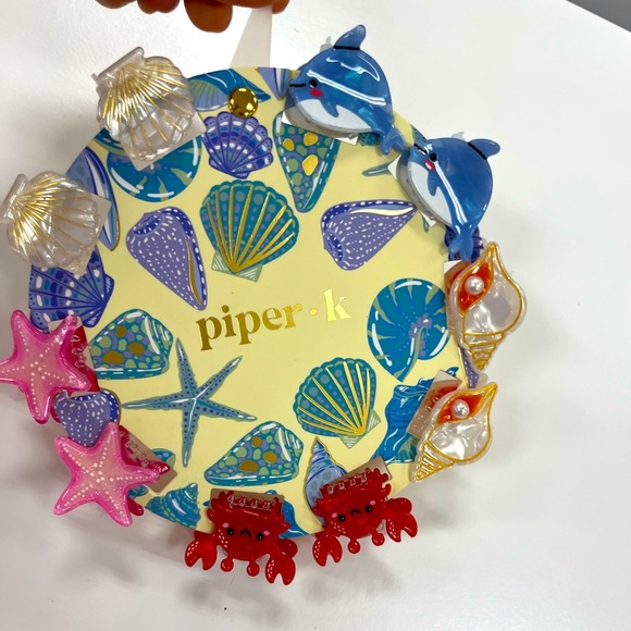 NWT 🐚 🐟🦀 ⭐️🐳 Pink Linen 10 mini Hair Clips Crab, Whale, sea shell, sea star - Picture 5 of 6